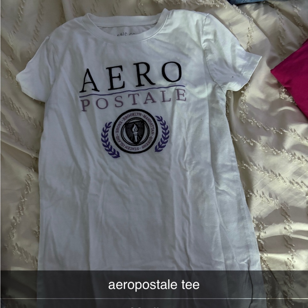 Aeropostale White and Purple Graphic Tee